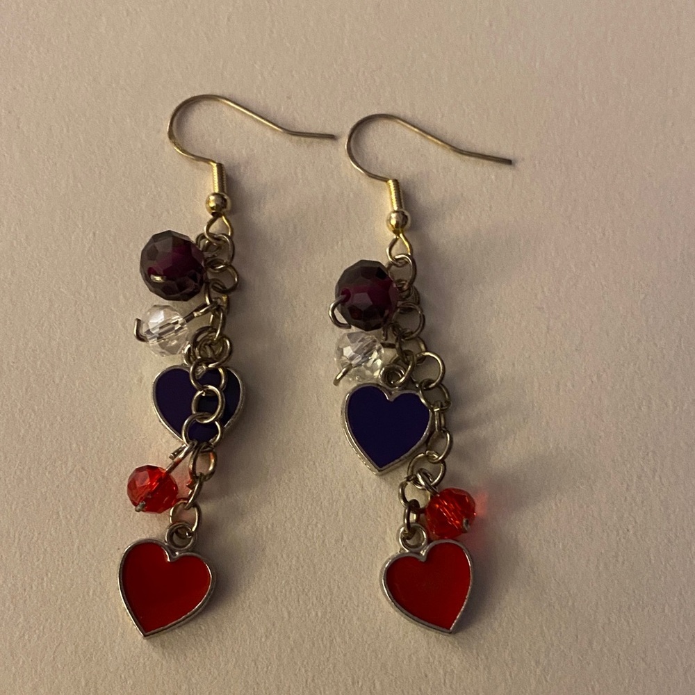 Chic Heart Charm Earrings with Red and Purple Accents